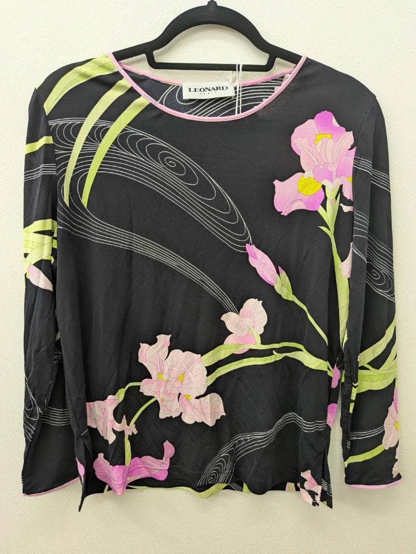 【未使用】 LEONARD レオナール ブラック 花柄 カットソー 40