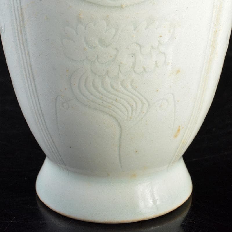 中国　影青　青白釉　陽刻　花文　双耳蓋瓶　M　7266E