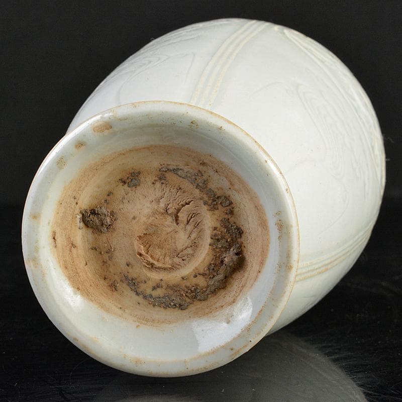 中国　影青　青白釉　陽刻　花文　双耳蓋瓶　M　7266E