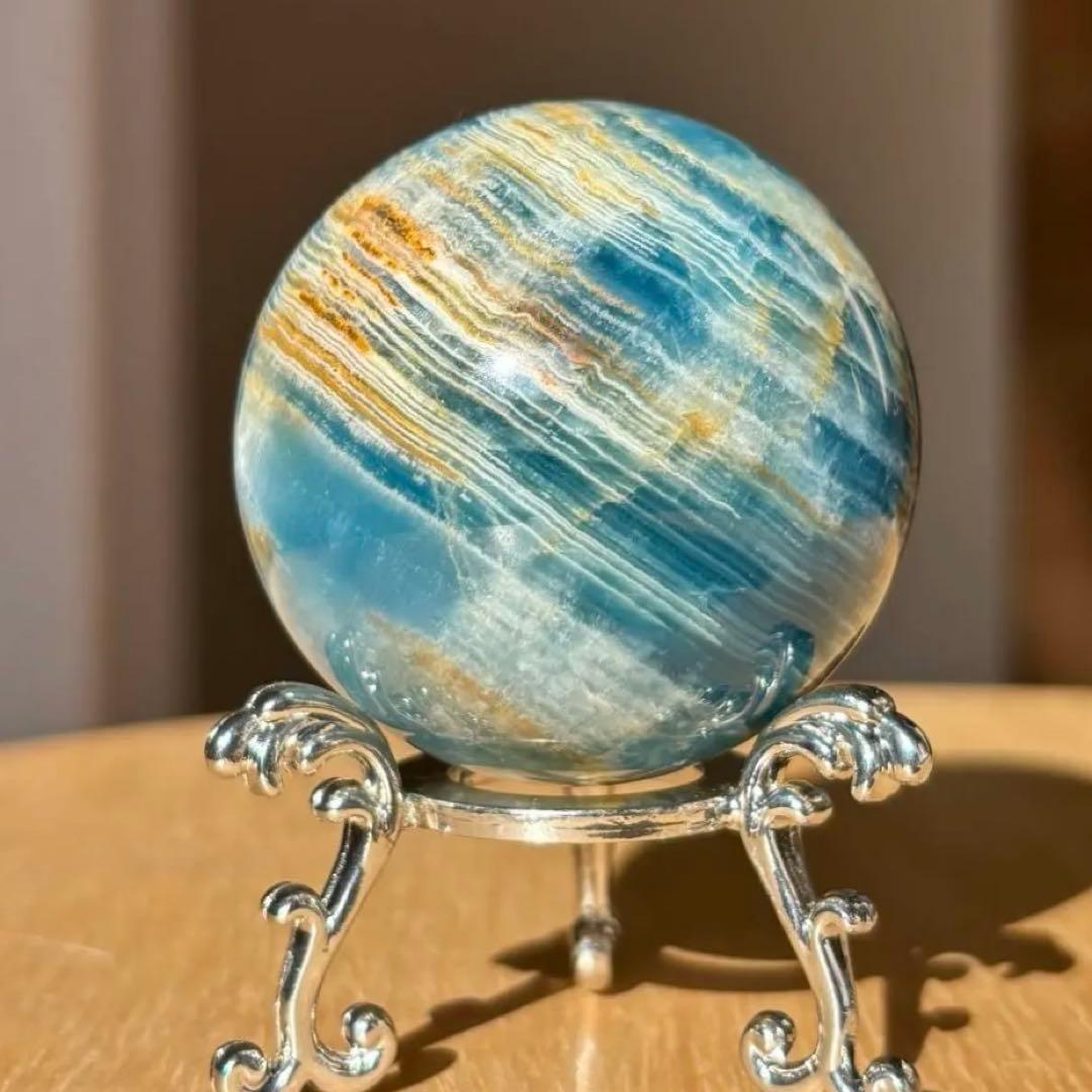 激レア　高品質レムリアンアクアティンカルサイト丸玉　アルゼンチン産　光沢感