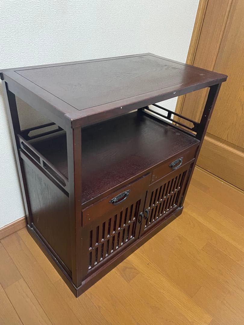 レトロ　キャビネット　チェスト　和風ダークブラウン収納家具 中型