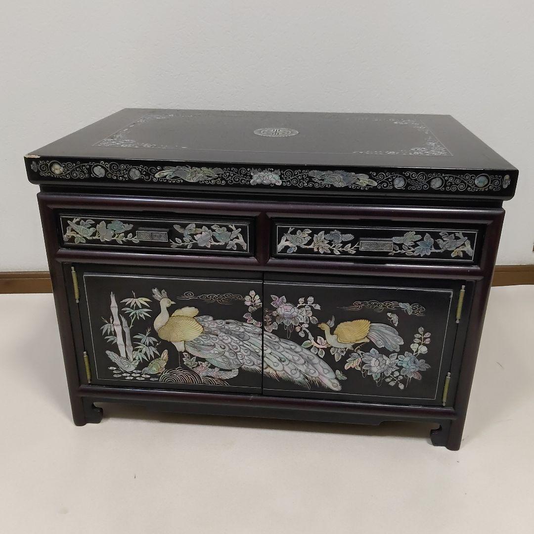 韓国　伝統工芸品　螺鈿細工　花鳥模様　収納棚　キャビネット　送料無料