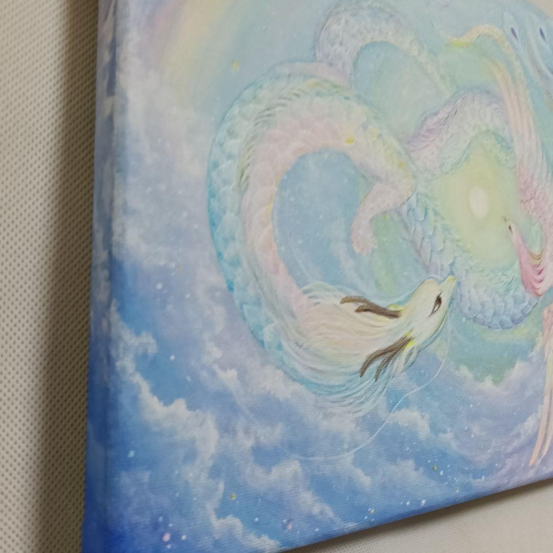 No.510　F4キャンバス　原画　 鳳凰と龍　　　アクリル画　開運絵画