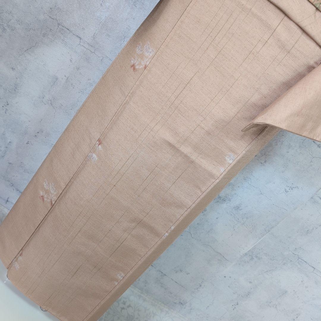 紬　フルセット　小紋　着物　正絹　ブラウンベージュ　着物生活　O8