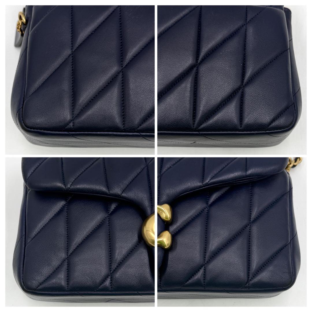 【美品】コーチ ショルダーバッグ タイムズスクエア タビー チェーン ネイビー