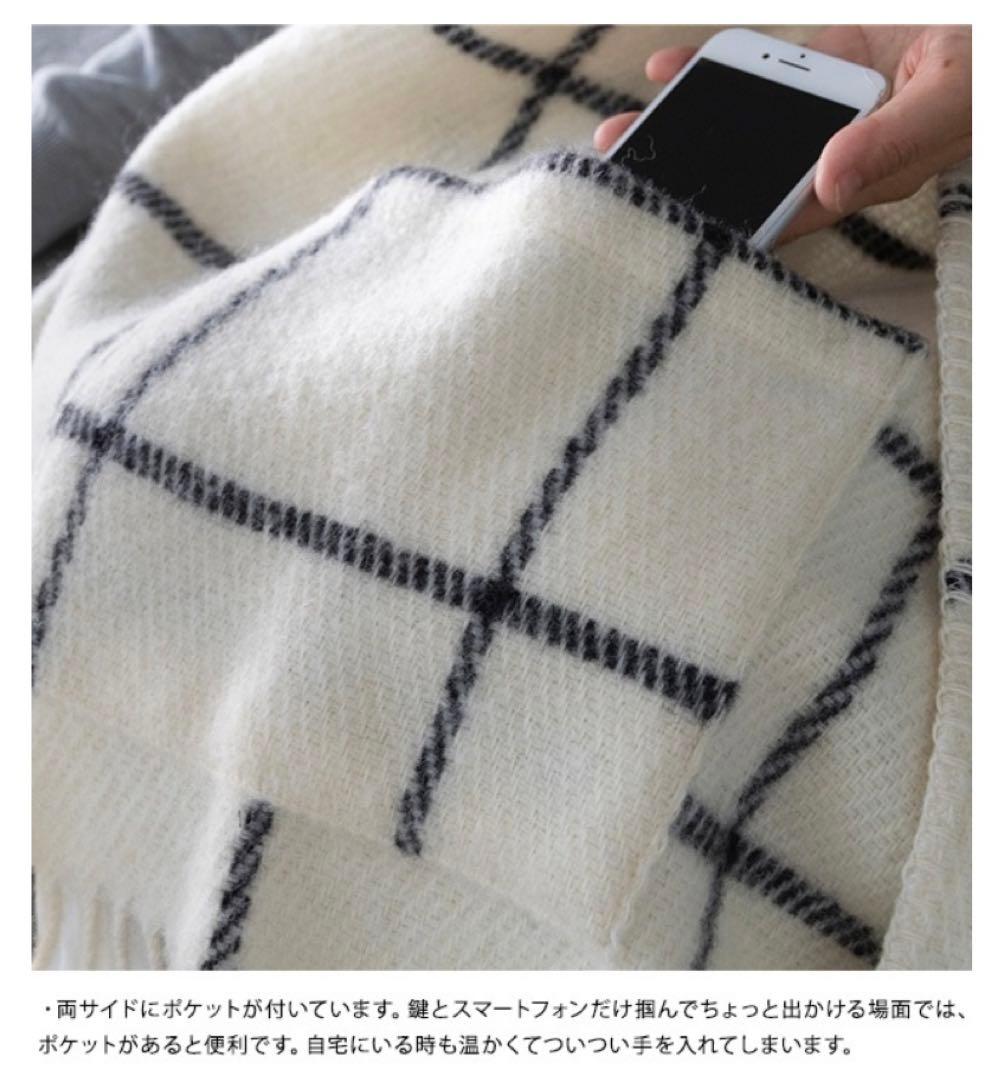 KLIPPAN グレー ウール チェック ブランケット ケープ クリッパン