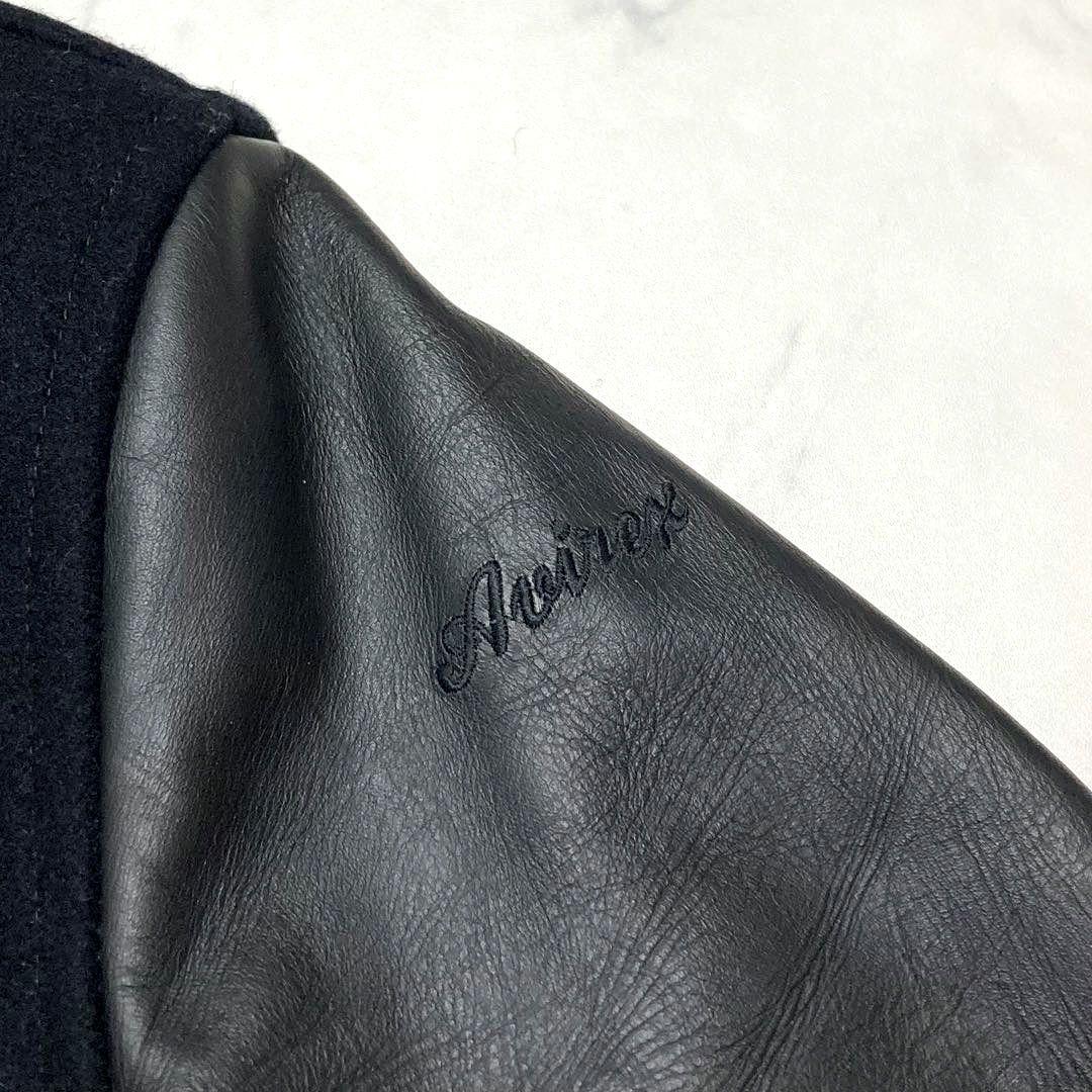 AVIREX メンズ メルトンウール ピーコート 袖レザー切替 キルティング L