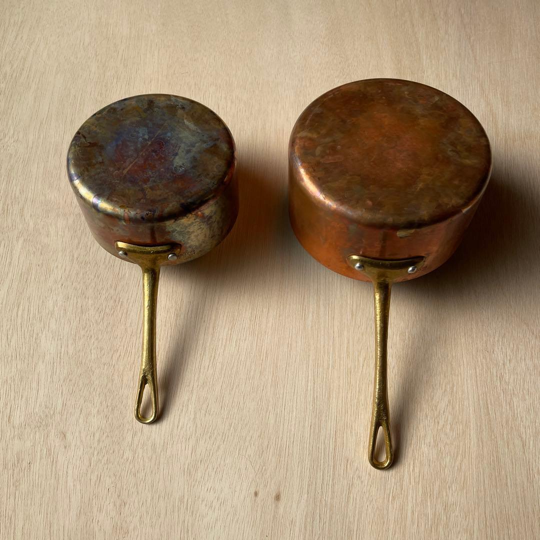 銅製 片手鍋 2個セット コッパー ソースパン フランス アンティーク