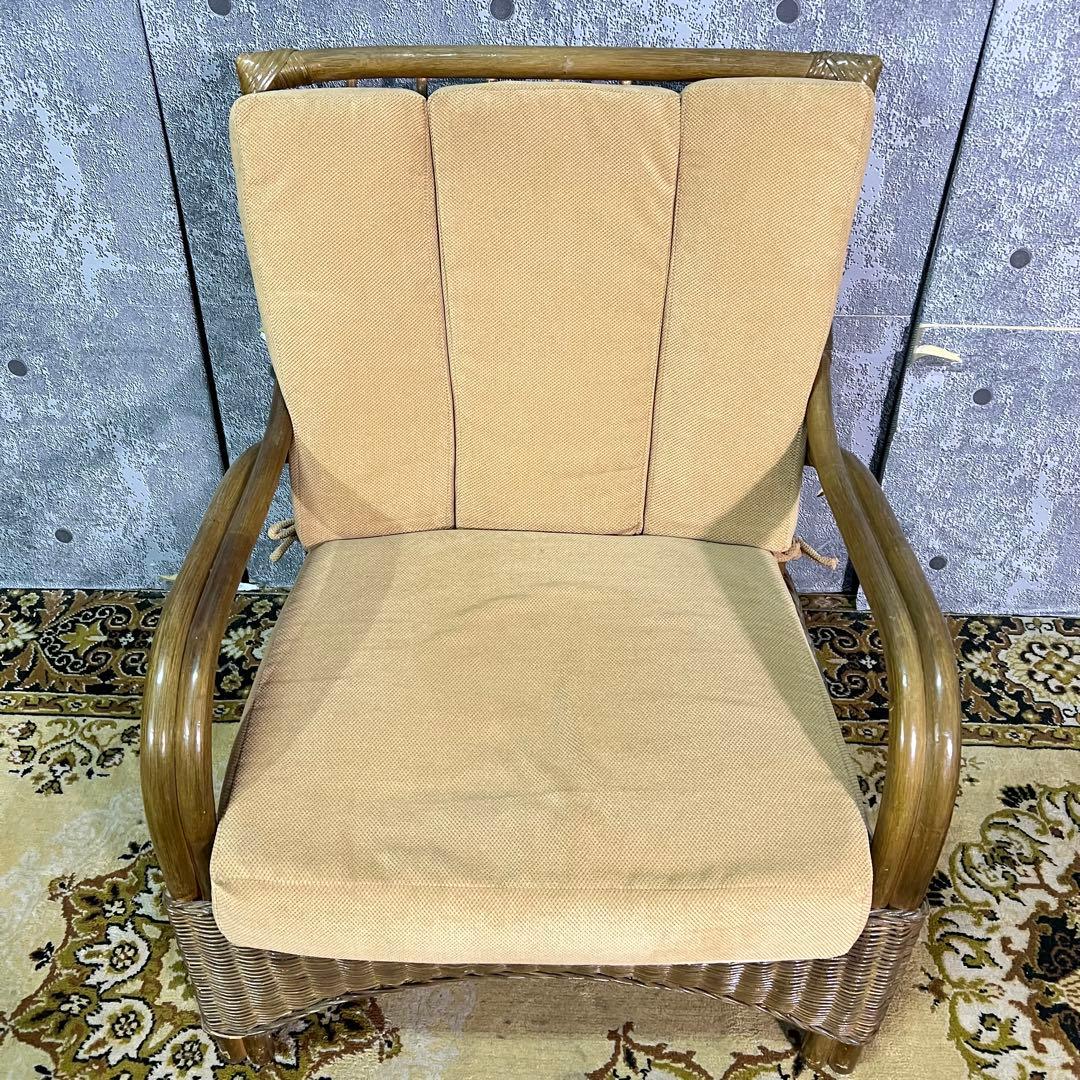 ꧁籐家具꧂ラタン 1人掛けアームソファ&3人掛けソファセット 籐素材 昭和レトロ