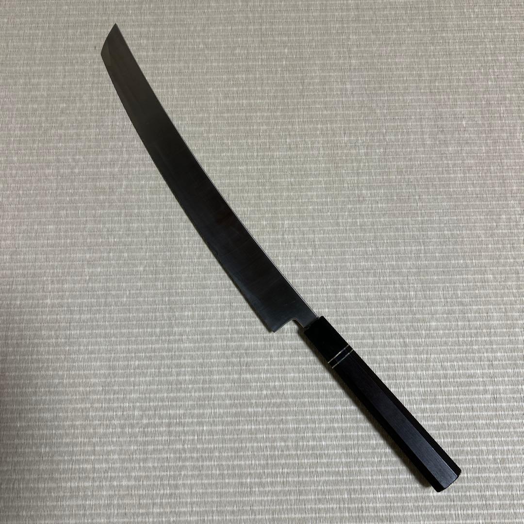 鬼反り　尺二　先丸柳刃　包丁　和包丁　黒檀黒水牛八角柄　箱付き