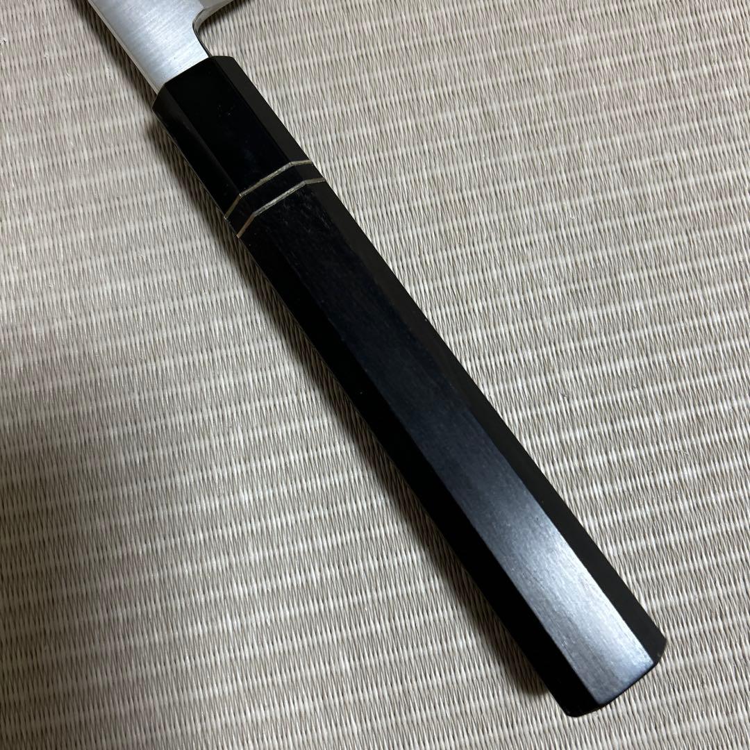 鬼反り　尺二　先丸柳刃　包丁　和包丁　黒檀黒水牛八角柄　箱付き