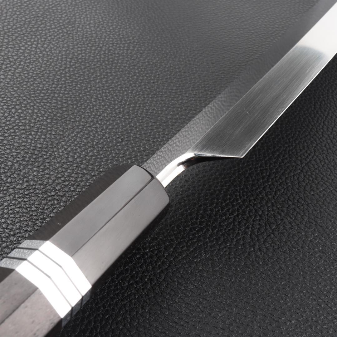 11168鬼反り先丸包丁尺二鏡面仕上げ刺身包丁刃は究極の切れ味黒檀五本銀巻八角柄