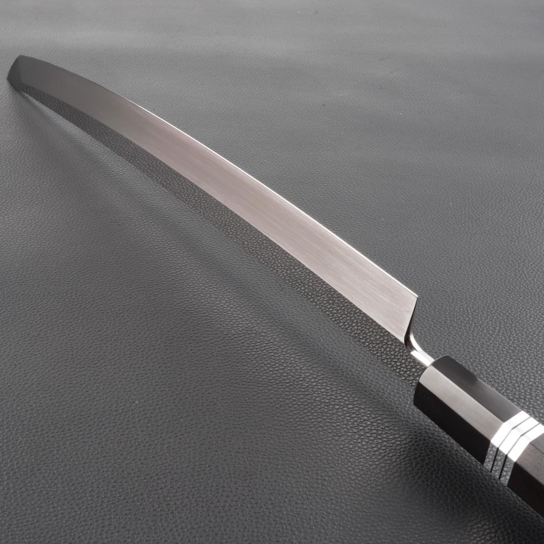 11168鬼反り先丸包丁尺二鏡面仕上げ刺身包丁刃は究極の切れ味黒檀五本銀巻八角柄