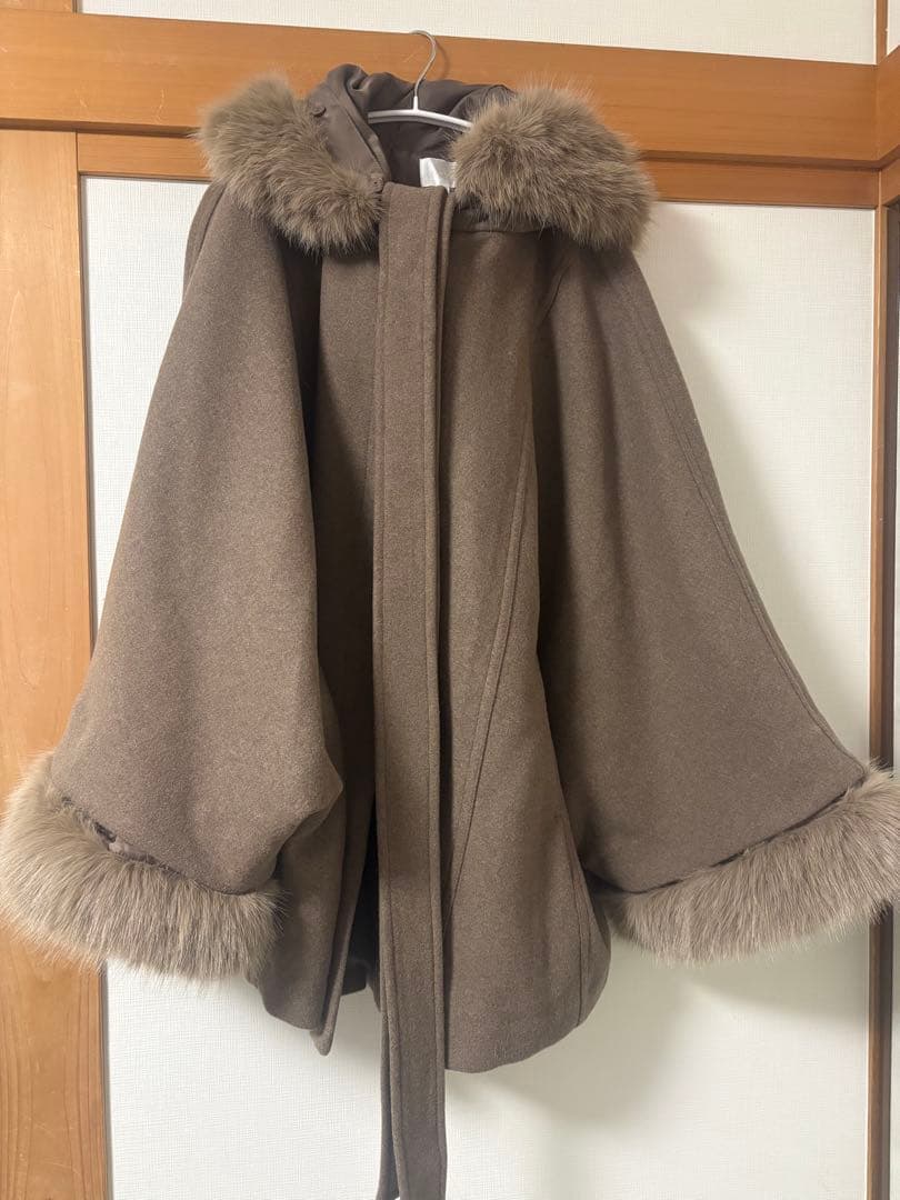 rienda ウールMIXフードポンチョコート M BRN