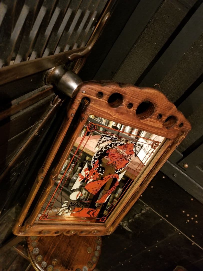 ヴィンテージ　木製　透かし彫り　額装飾　ミュシャ　ノスタルジア　アート　ミラー