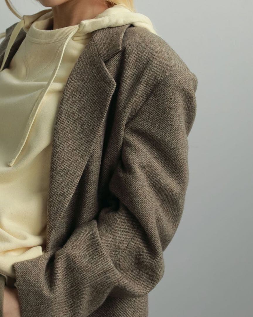 アンヌークanuke ヘリンボーンウールジャケット38ベージュ新品未使用