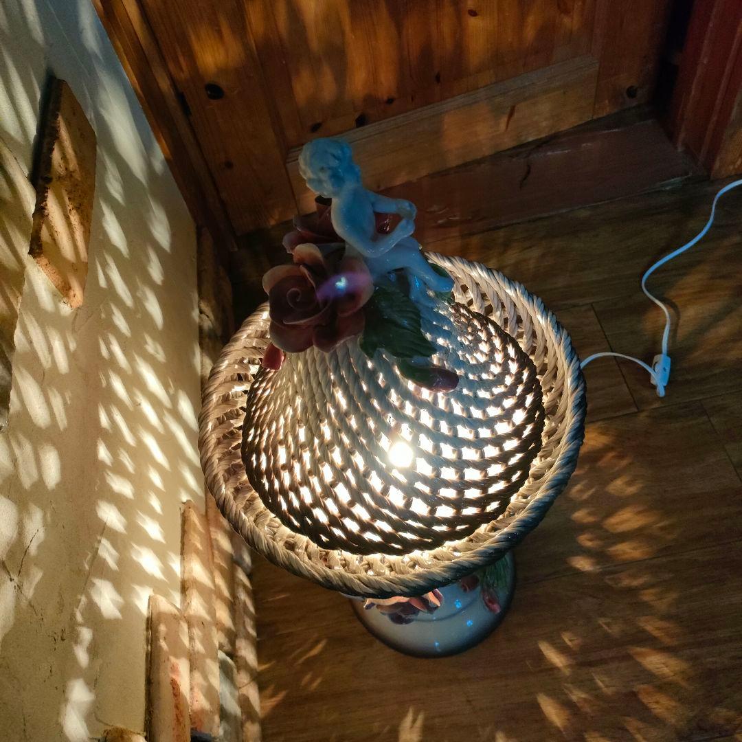 希少 激レア アールヌーヴォー アンティークランプ 陶器 エンジェル 天使 薔薇