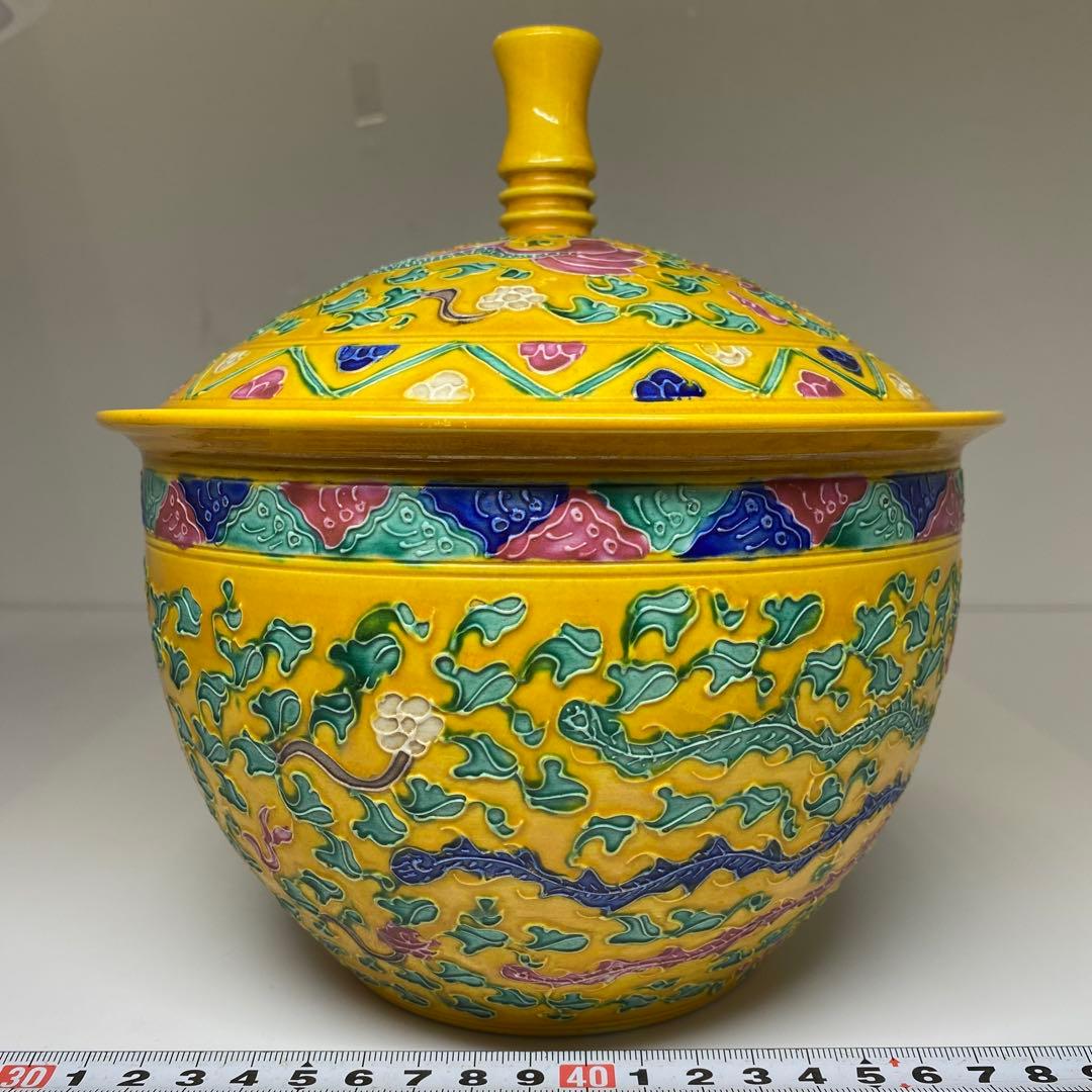 中国美術　龍図蓋物　高さ約20g㎝　東Y7-0331②タヒチ