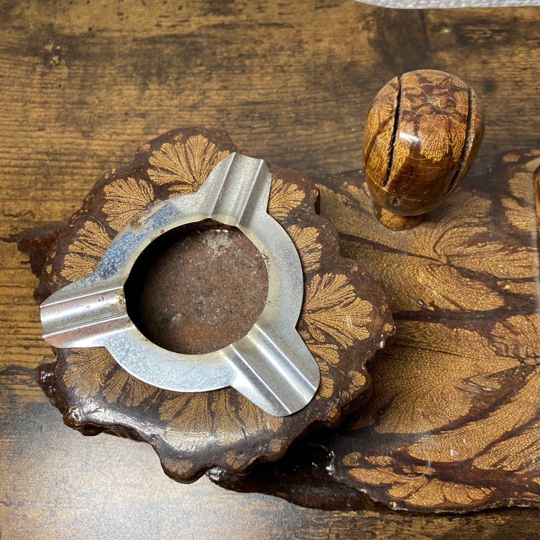 E-壁 【希少】アンティーク 樺細工 天然木 喫煙具セット灰皿・煙草入れ