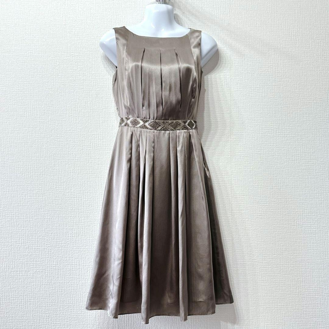 ANAYI シルク100 グレージュ ワンピース ビジュー 新品タグ付