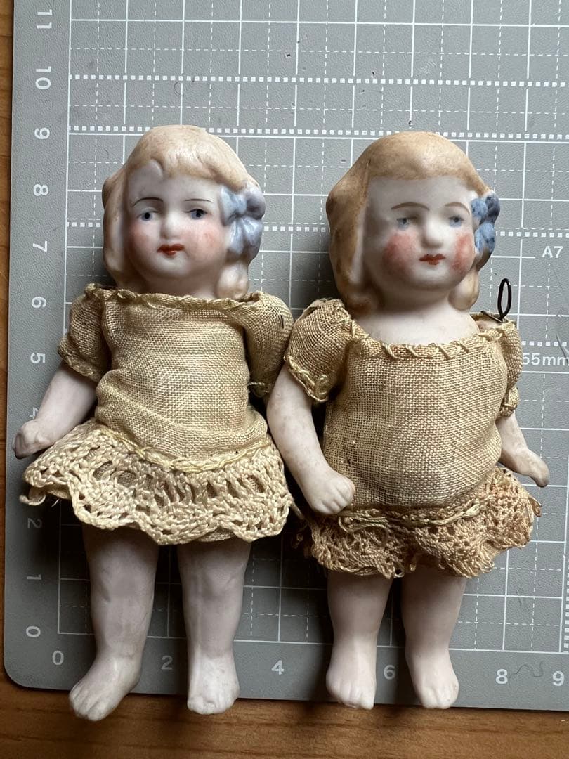 【アンティーク】ドイツ製オールビスクドール 9cm 2体セット
