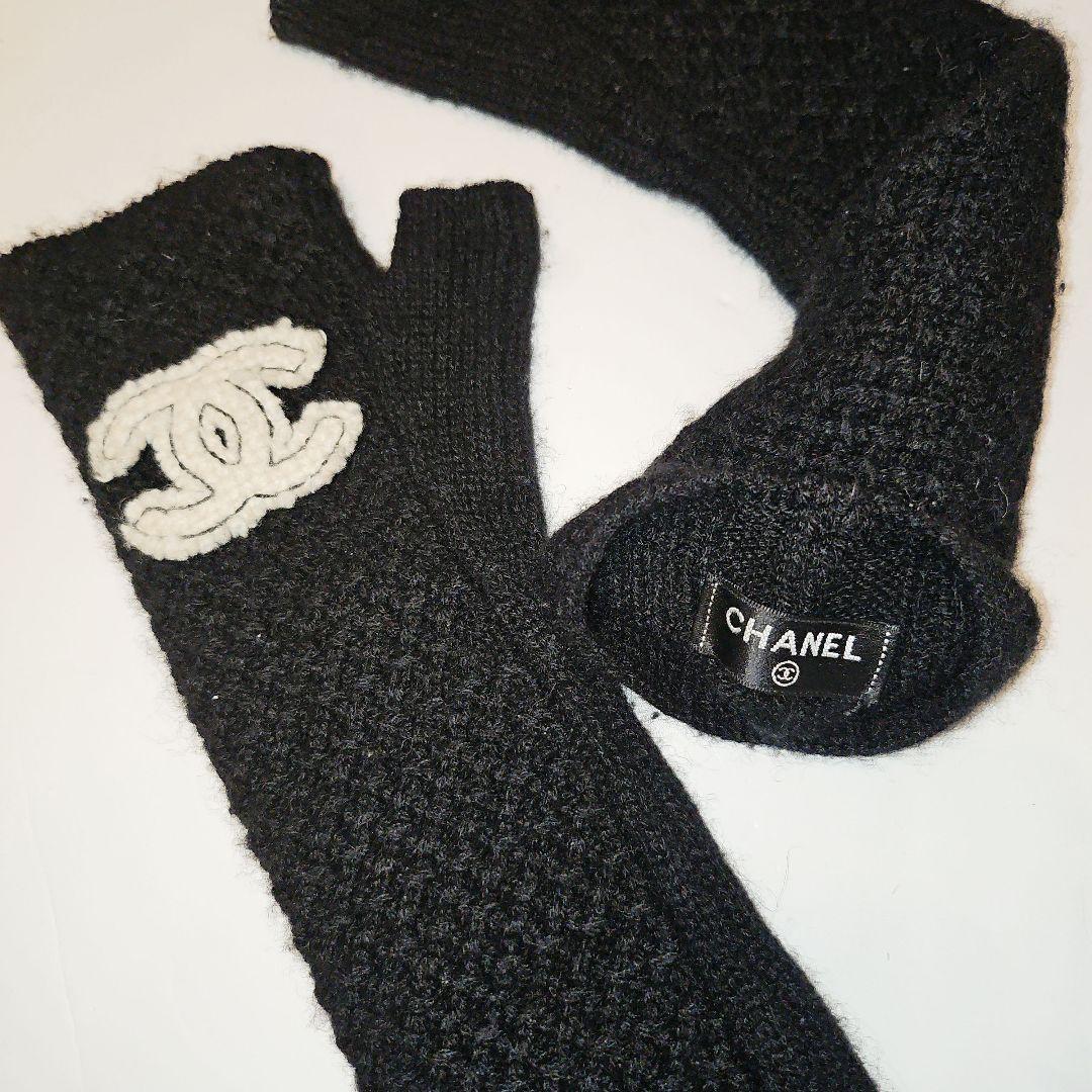 CHANEL シャネル ブラックカシミア 指なしロンググローブ 手袋