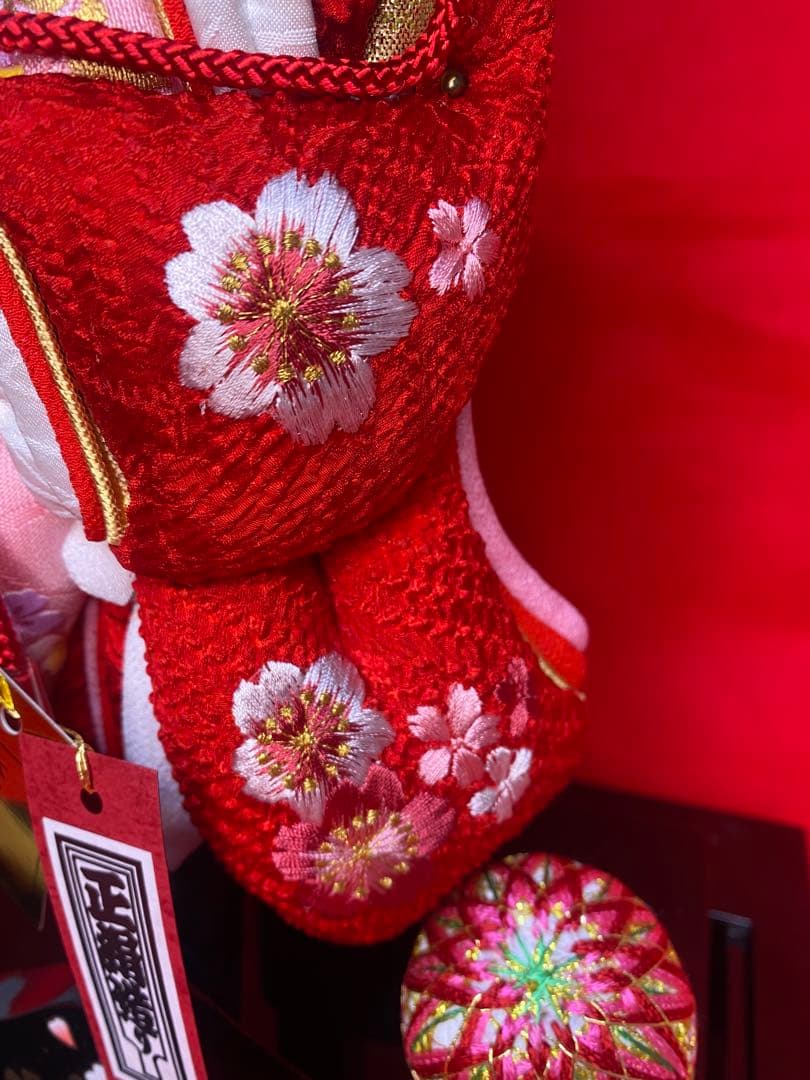 羽子板振袖金彩×かのこ刺繍アクリルケース１０号・間口約２６×奥約２１×高約４７㎝