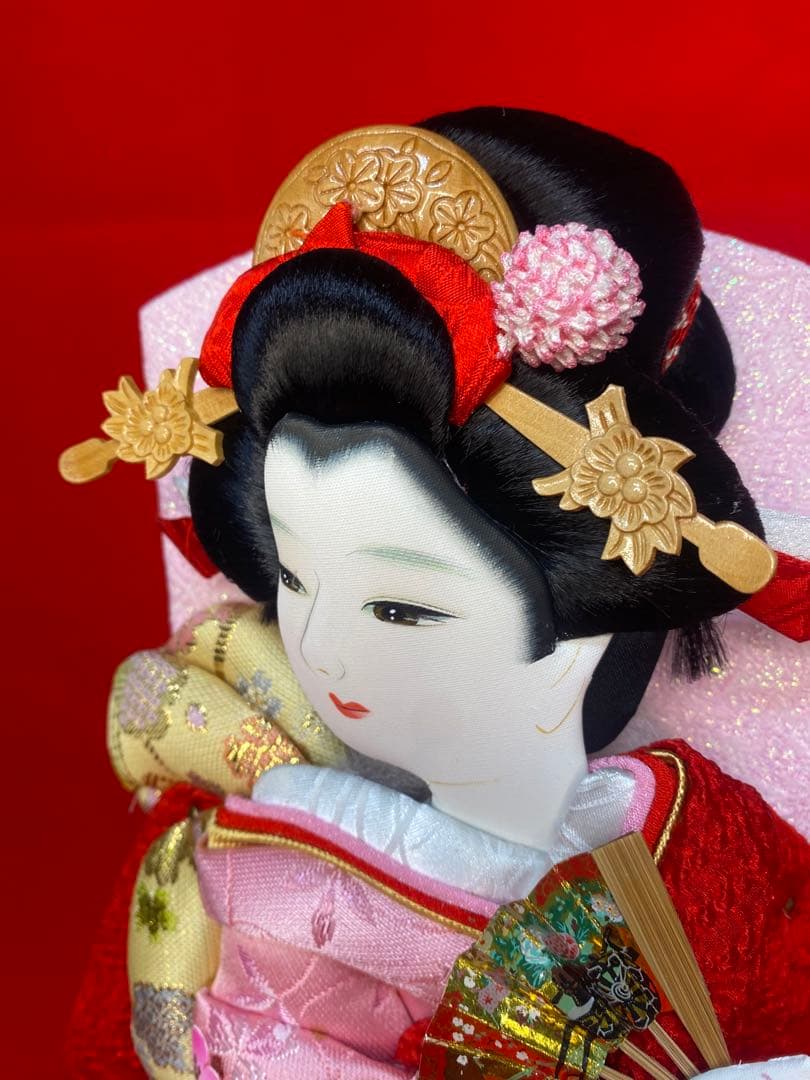 羽子板振袖金彩×かのこ刺繍アクリルケース１０号・間口約２６×奥約２１×高約４７㎝