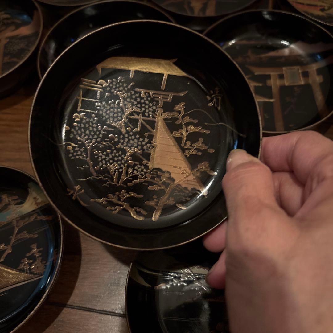 京都名所20選漆器皿二十枚セットアンティーク雅な雰囲気金蒔絵　インテリア実用使い