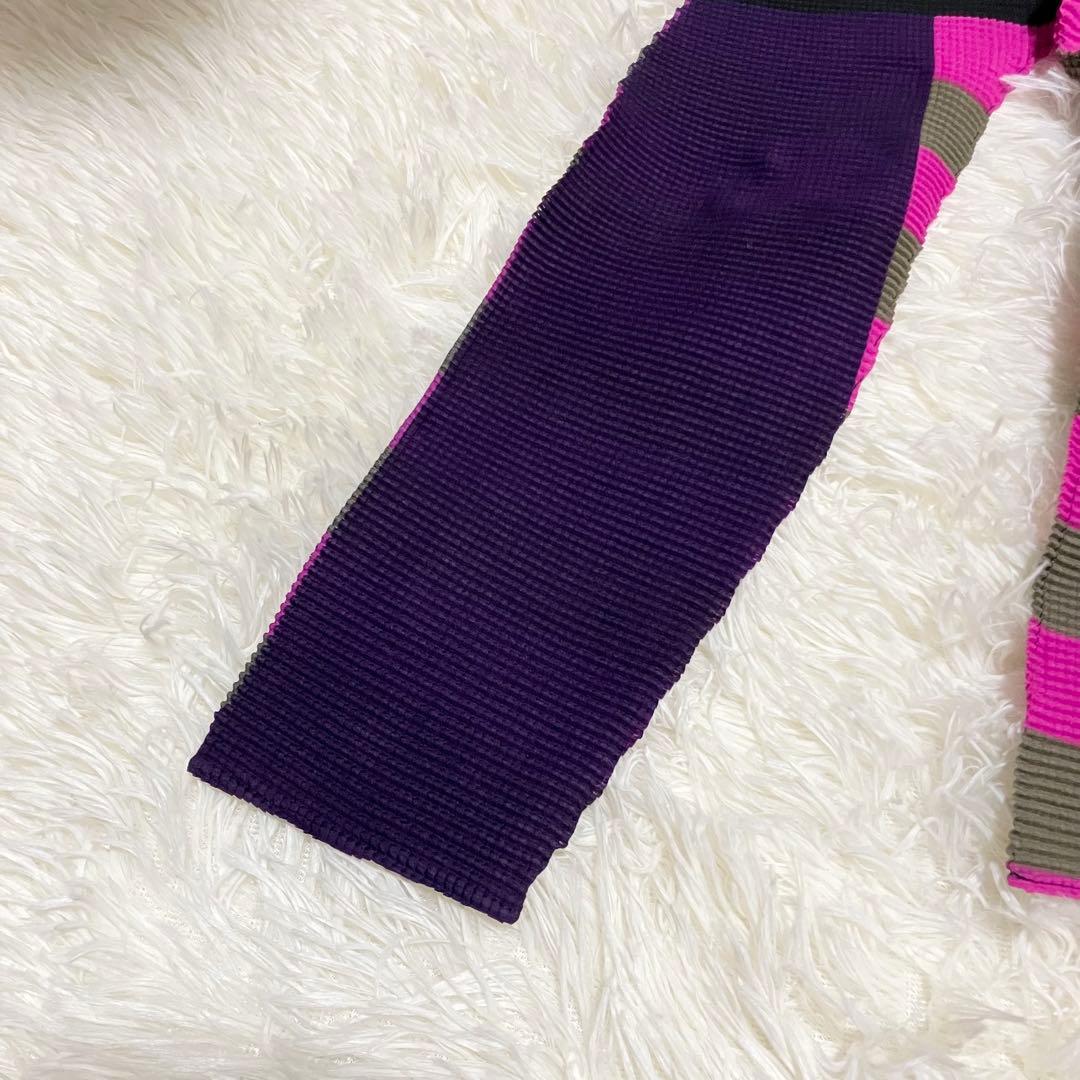 ミーイッセイミヤケ ハイネックカットソー 長袖 総柄 ボーダー