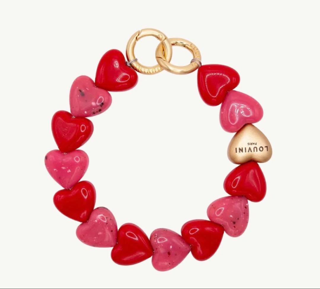 【LOUVINI】 ハンドストラップPETIT CUORE　PINK-RED