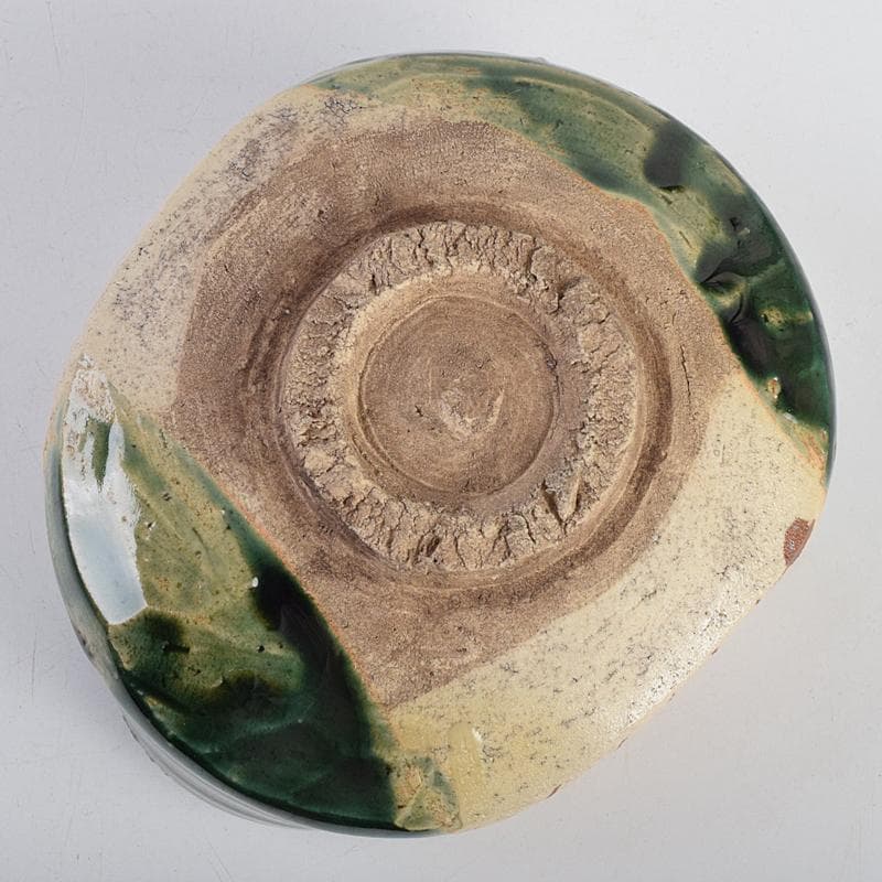 メル45012 　茶道具　古瀬戸　織部焼　沓茶碗　時代箱付　C　R9114