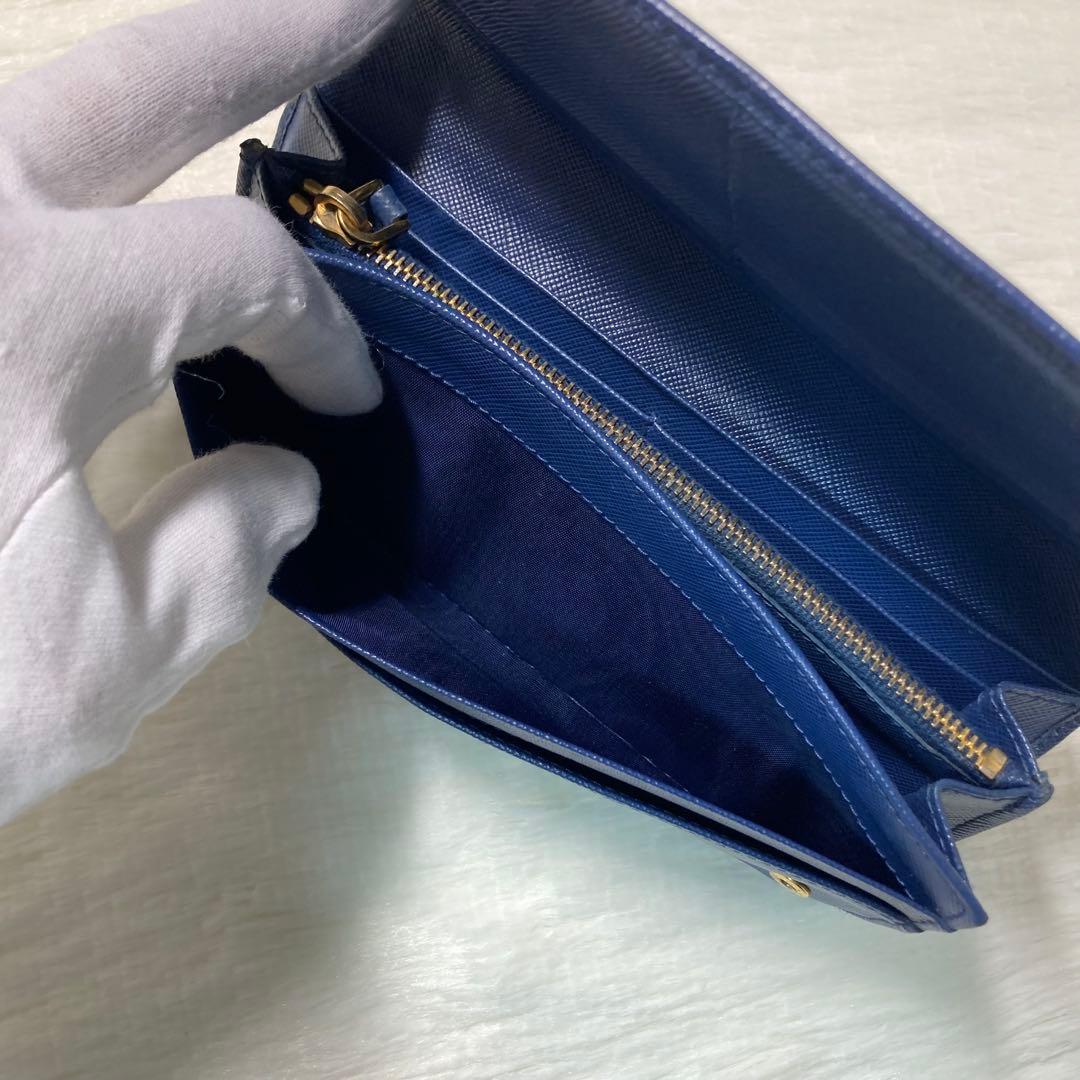 新年特別セール　PRADA プラダ　長財布　折りたたみ　紺　ネイビー　レザー