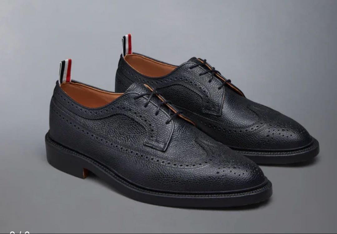 THOM BROWNE ブラック レザー ロングウィングブローグ