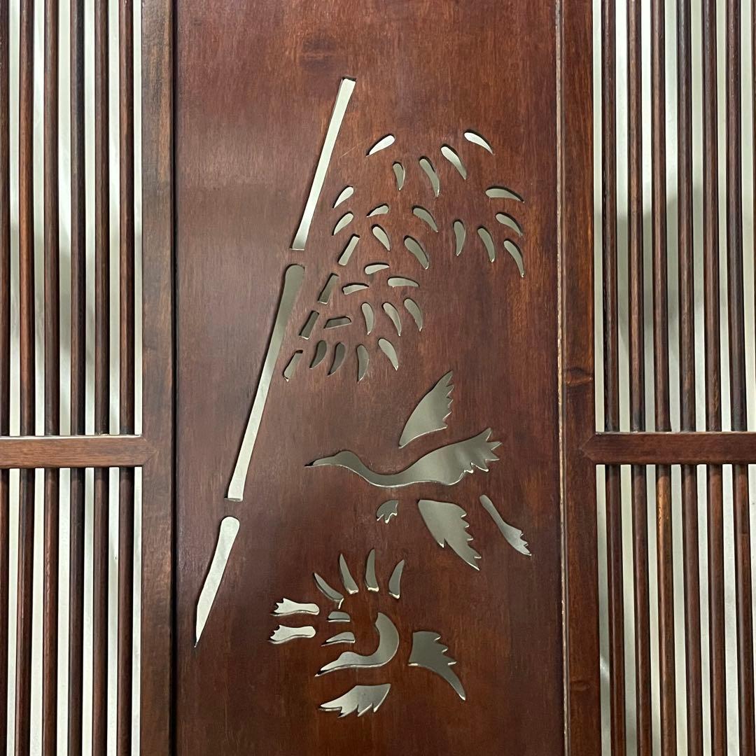 唐木指物 透し彫り 紫檀衝立