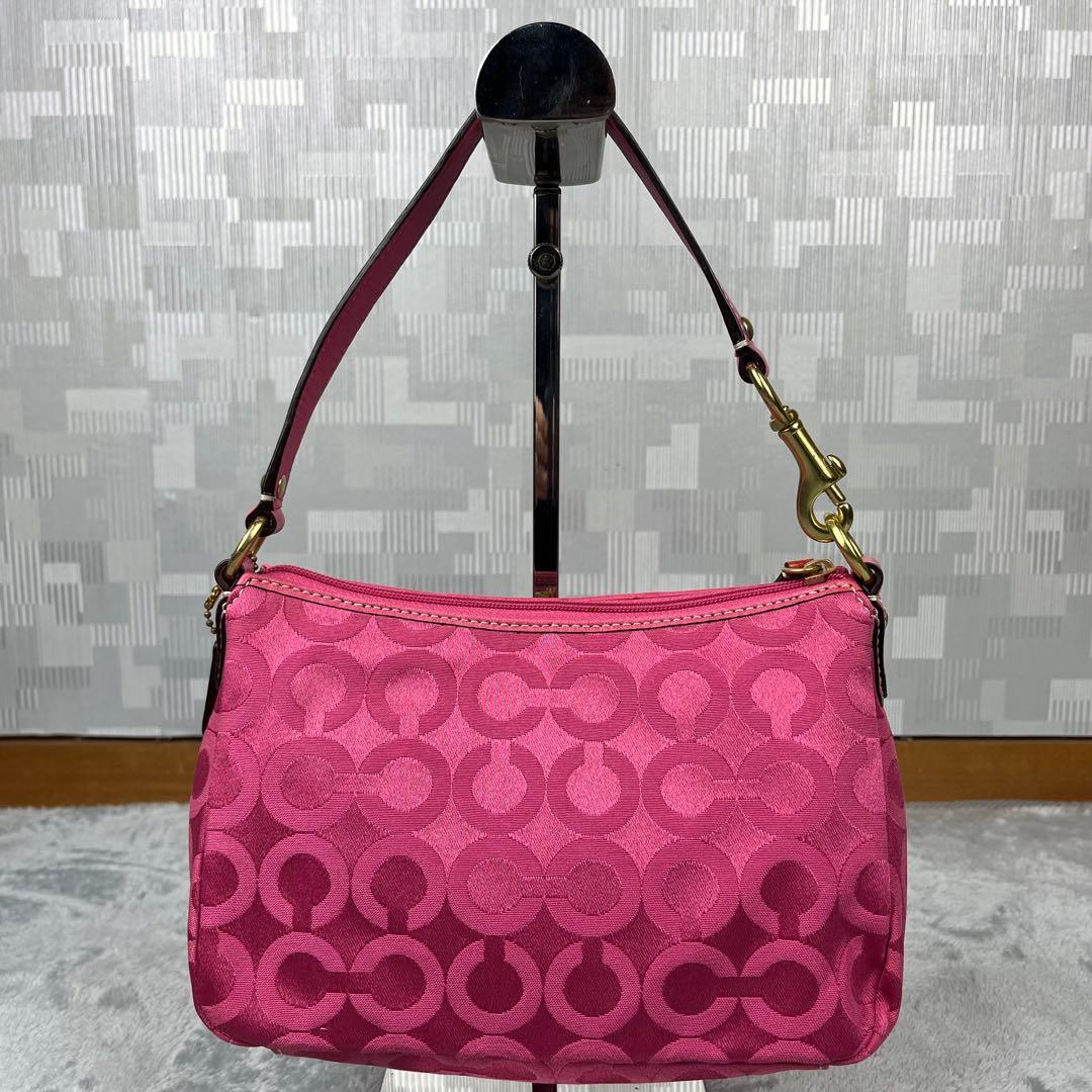 美品 COACH コーチ ワンショルダー オプアート アクセサリーポーチ ピンク