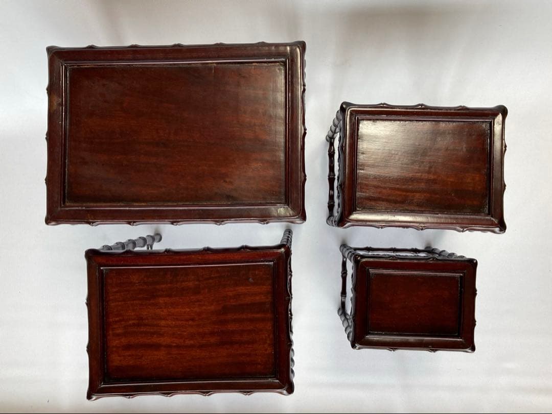 飾り台　4個組　盆栽台　花台　香炉台　茶華道具　木製　透かし彫り　GA3