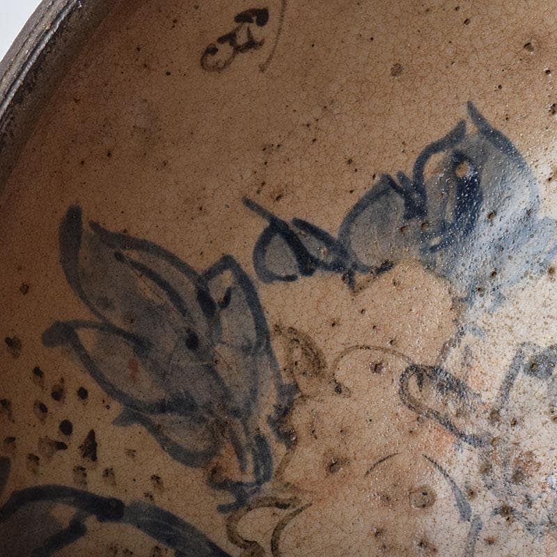 茶道具　瀬戸焼　加藤春岱作　三島写　染付花文　刷毛目　鉢　V　R9291