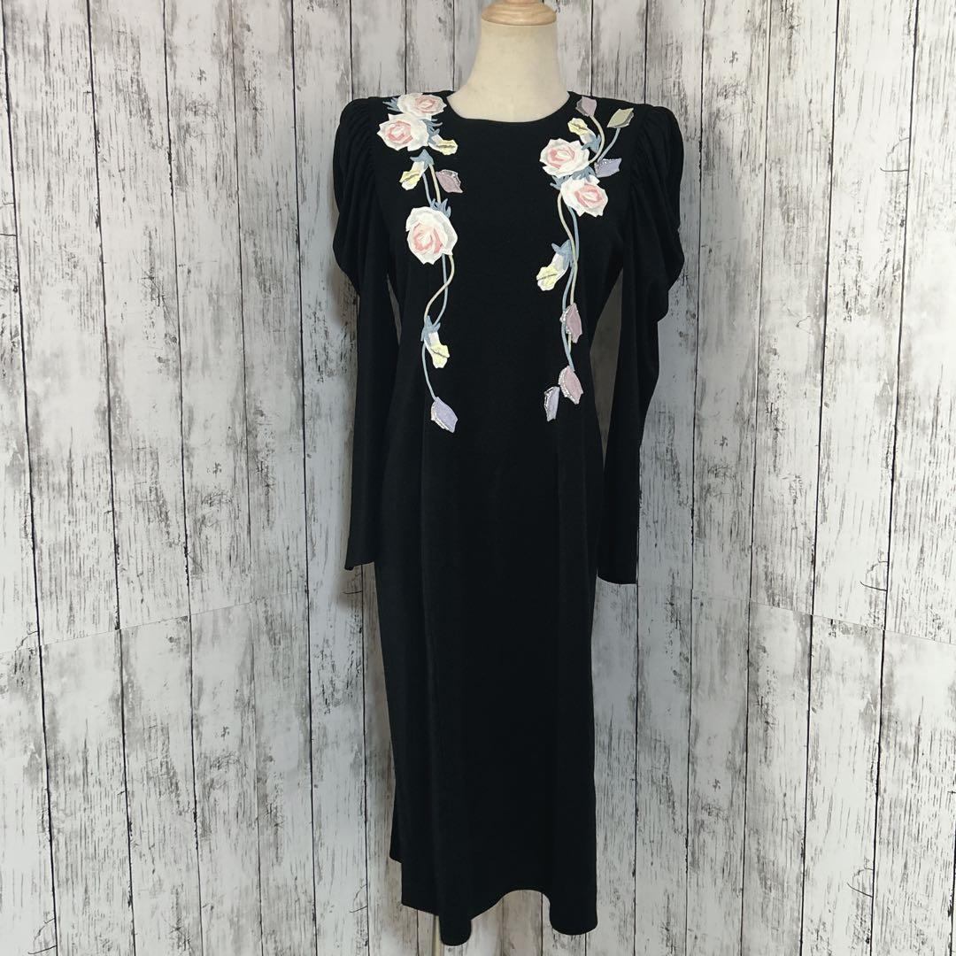 極美品【ミズレイコ】ローズ刺繍ロングワンピース 日本製 ヴィンテージ