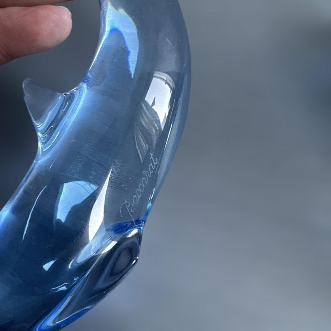 Baccarat 青色ガラス製イルカの彫刻