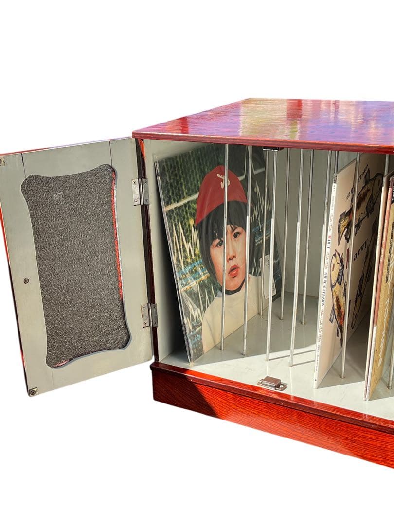 レコードキャビネット・レコードラック 木製ガラス扉・アナログ・ヴィンテージ