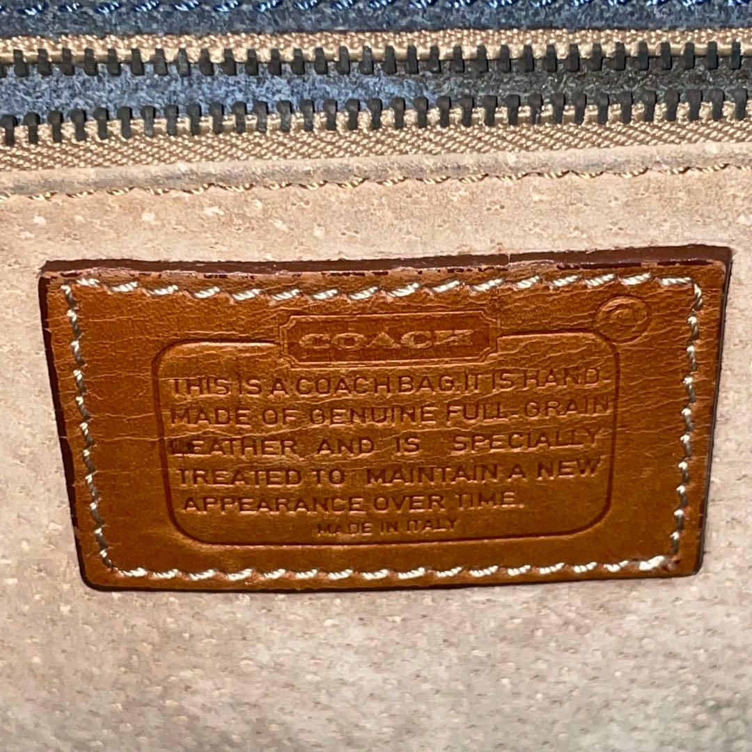 コーチ　ショルダーバッグ　バックル　イタリア製　ネイビー　オールレザー　シボ革