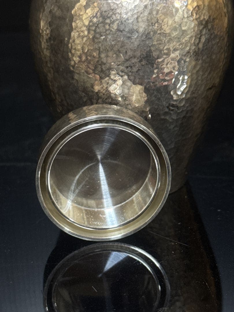 極上 純銀 槌目 二重口蓋 棗型 茶入 茶壷 茶道具 桐箱付