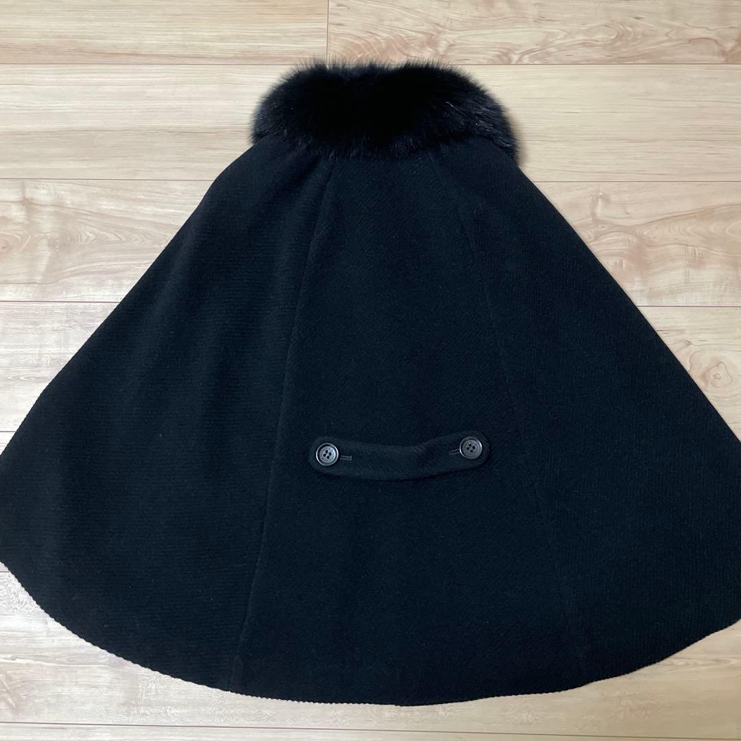 ホメオスタイル　ケープコート　ブルーフォックスファー　ポンチョ　ブラック