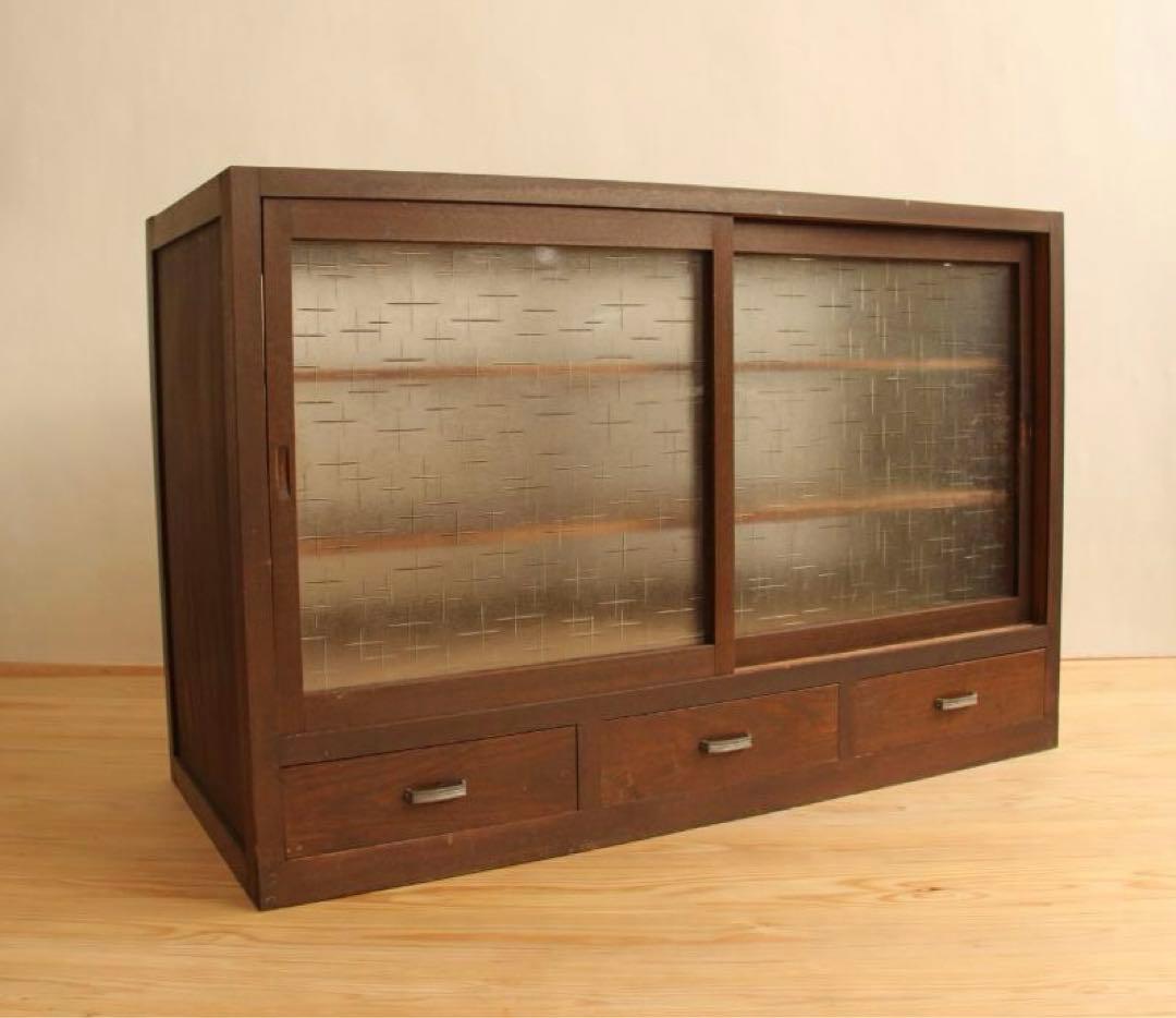 棚　両面引き戸　木製　アンティーク　古道具　古家具