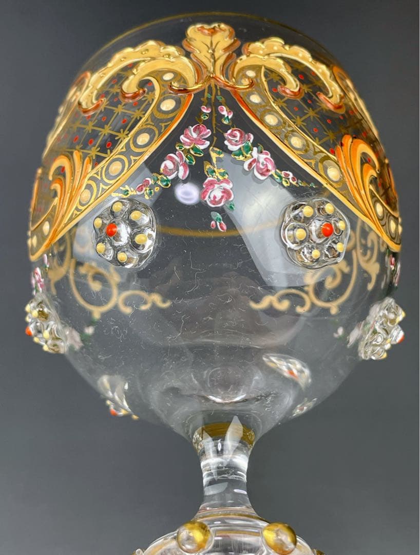 【希少】モーゼル エナメル盛 金彩 ワイングラス 金盛り エナメル彩 フランス