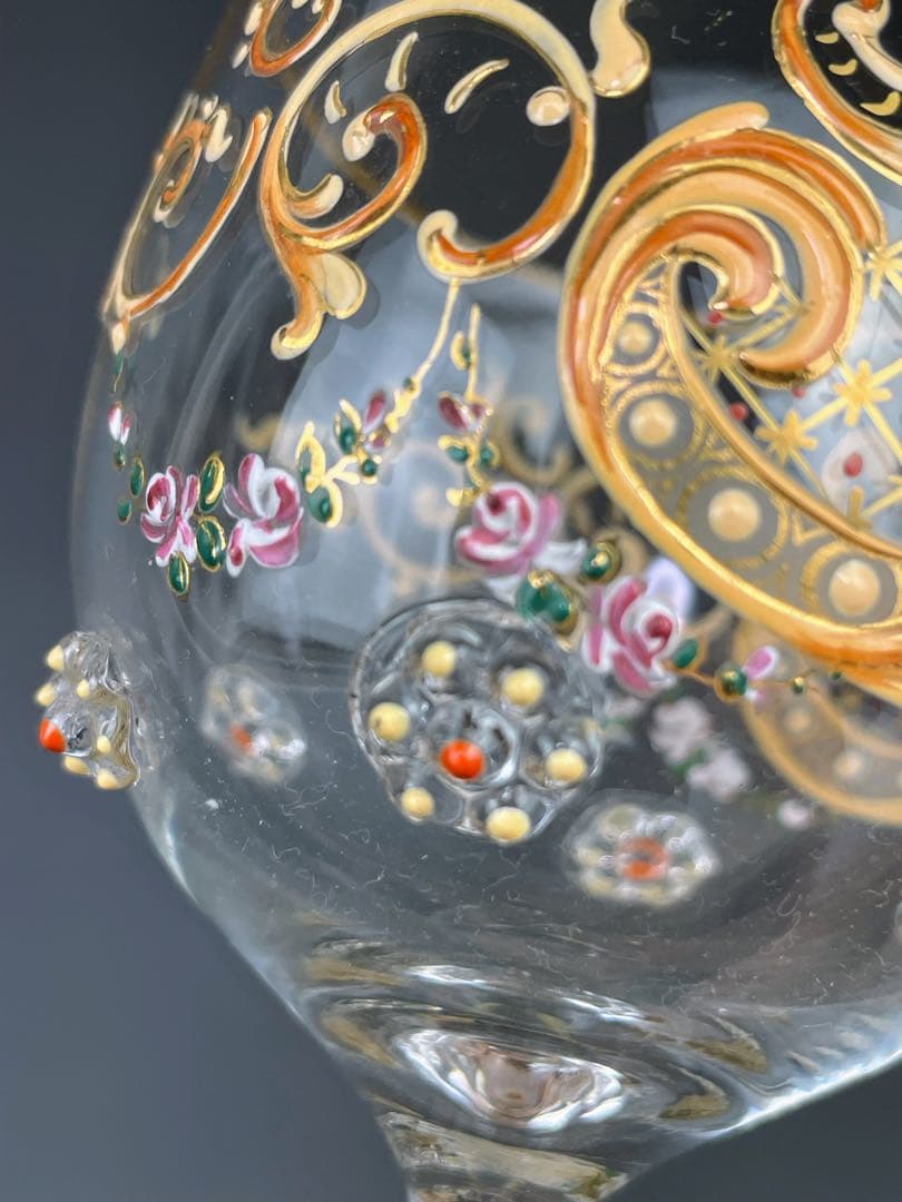 【希少】モーゼル エナメル盛 金彩 ワイングラス 金盛り エナメル彩 フランス