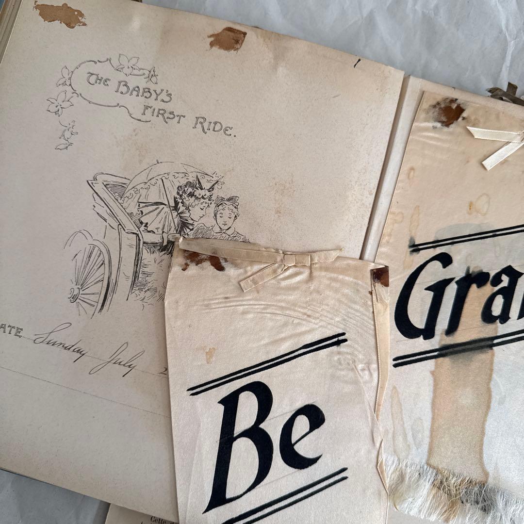 稀少1904年美しいアンティーク雑記帳ベビーアルバム洋書ジャンクジャーナル素材