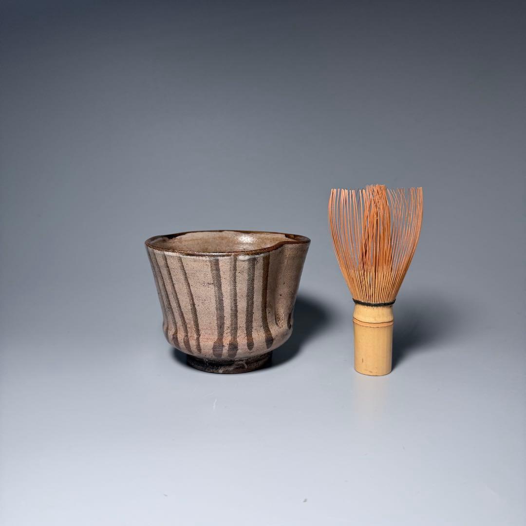 古唐津　絵唐津桃形茶碗　共箱　時代物　橋文　蒐集家旧蔵