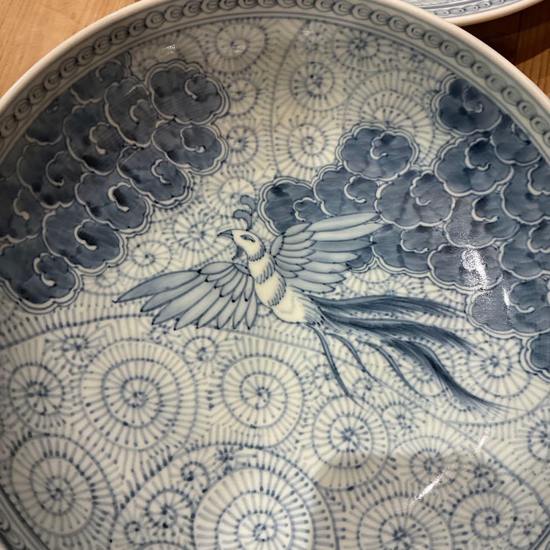 有田焼　中仙窯　中尾龍純　染付鳳凰　大皿　セット